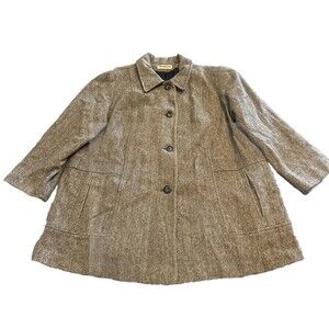 VTG Herman Kay Women's Gray Tweed‎  Wool Blend Button Front Pea Coat Sz 22P